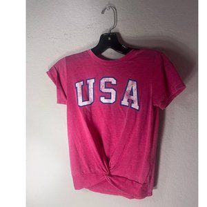 Women T-Shirt Size Medium Pink USA Letter Printed Casual Short Sleeve Tops